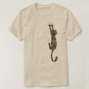 Tortoise Shell Cat Hanging On   Funny Tortie Cat T-shirt