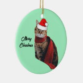 Tortoise Shell Cat met Scarf en Santa Hat Keramisch Ornament (Rechts)