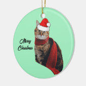 Tortoise Shell Cat met Scarf en Santa Hat Keramisch Ornament (Links)