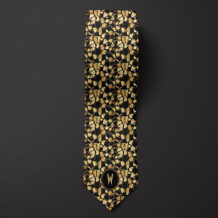 Tortoise Shell Goud Abstract Monogram Stropdas