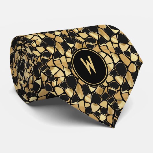 Tortoise Shell Goud Abstract Monogram Stropdas (Opgerold)