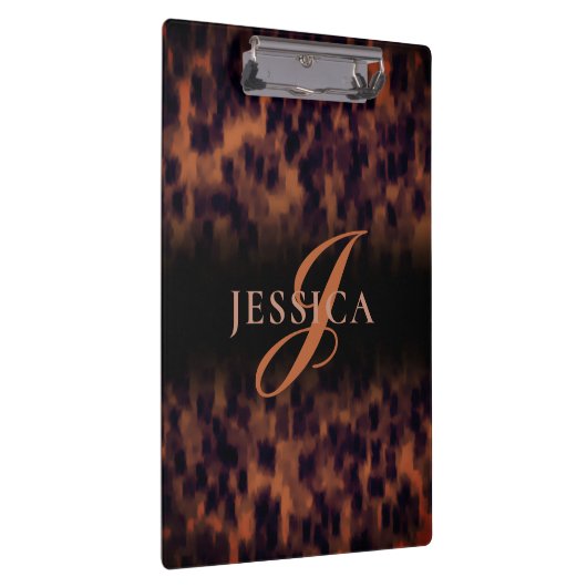Tortoise Shell Pattern Animal Print Monogram Naam Klembord (Rechts)