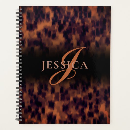 Tortoise Shell Pattern Animal Print Monogram Naam Planner (Voorkant)