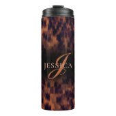 Tortoise Shell Pattern Animal Print Monogram Naam Thermosbeker (Voorkant)