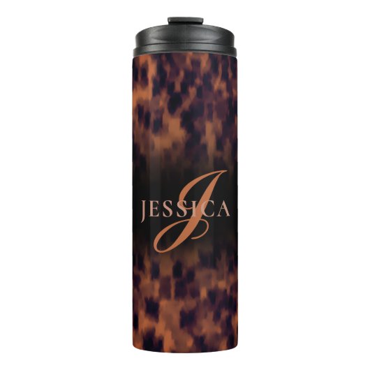 Tortoise Shell Pattern Animal Print Monogram Naam Thermosbeker (Voorkant)