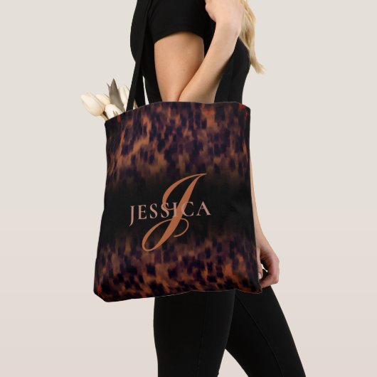 Tortoise Shell Pattern Animal Print Monogram Naam Tote Bag (Dichtbij)