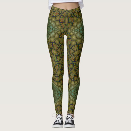 Tortoise Shell Pattern Dark Green Leggings (Voorkant)
