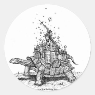 Tortoise Town Sticker:D (reuzenschildpad/schildpad Ronde Sticker