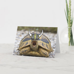 Tortoise with a Viking Hat Blank Inside Greeting Feestdagen Kaart