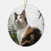 Tortoiseshel en witte kat keramisch ornament (Links)