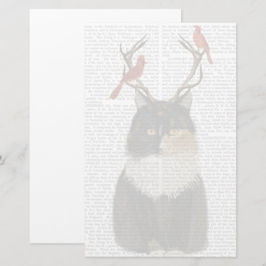Tortoiseshel Kat met Antlers en Rode vogels Briefpapier (Voorkant / Achterkant)