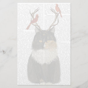 Tortoiseshel Kat met Antlers en Rode vogels Briefpapier