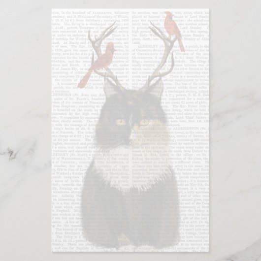 Tortoiseshel Kat met Antlers en Rode vogels Briefpapier (Voorkant)