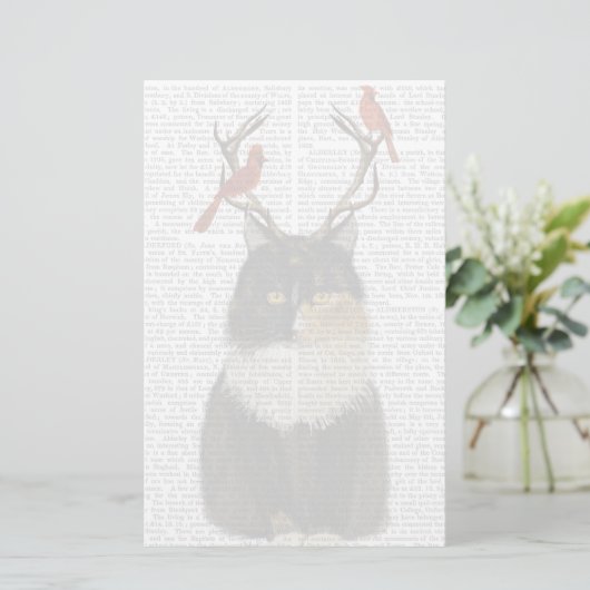 Tortoiseshel Kat met Antlers en Rode vogels Briefpapier (Staand voorkant)