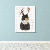 Tortoiseshel Kat met Antlers en Rode vogels Canvas Afdruk (Insitu (Houten vloer))