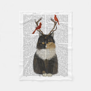 Tortoiseshel Kat met Antlers en Rode vogels Fleece Deken