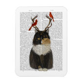 Tortoiseshel Kat met Antlers en Rode vogels Magneet (Verticaal)