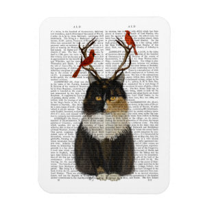 Tortoiseshel Kat met Antlers en Rode vogels Magneet