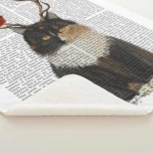 Tortoiseshel Kat met Antlers en Rode vogels Sherpa Deken (3/4)