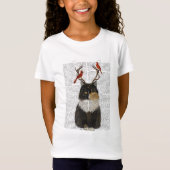 Tortoiseshel Kat met Antlers en Rode vogels T-shirt (Voorkant)