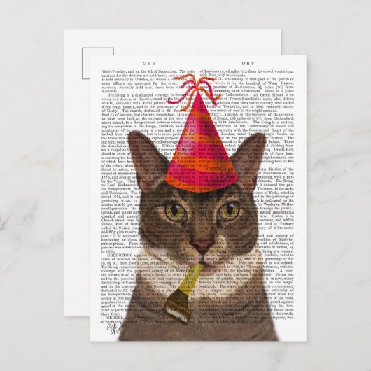 Tortoiseshel Kat met partijdig Pet Briefkaart (Voorkant / Achterkant)