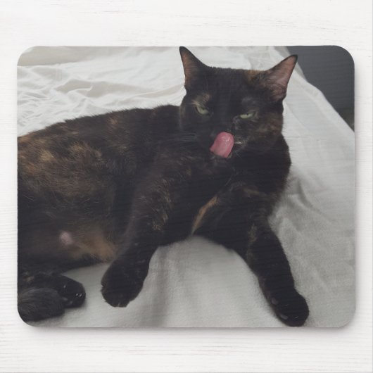 Tortoiseshell kat likken, tong uit, Muismatten (Voorkant)
