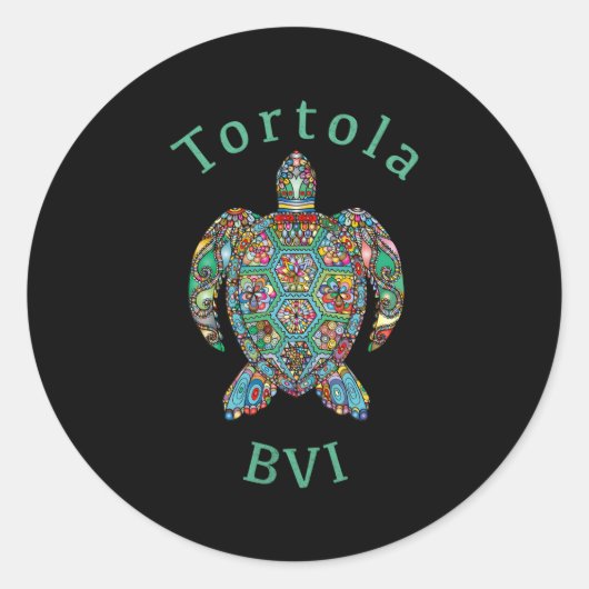 Tortola Britse Maagdeneilanden Tribal Turtle Ronde Sticker (Voorkant)