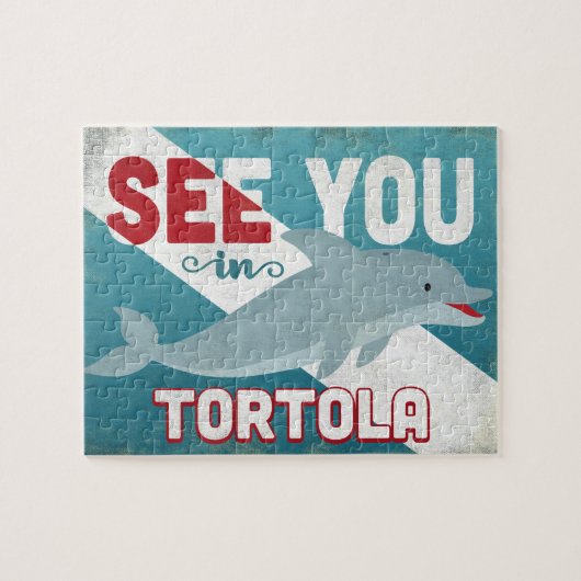 Tortola Dolphin - Retro Vintage Travel Legpuzzel (Horizontaal)