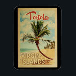 Tortola Magnet Palm Tree Vintage Travel Magneet<br><div class="desc">Een unieke retro uit het midden van de eeuw moderne Tortola Maagdeneilanden-kunstdrukken in de klassieke stijl van het poster. Het bevat een gebogen palmboom op zandige stranden met oceaan onder een blauwe troebele hemel.</div>