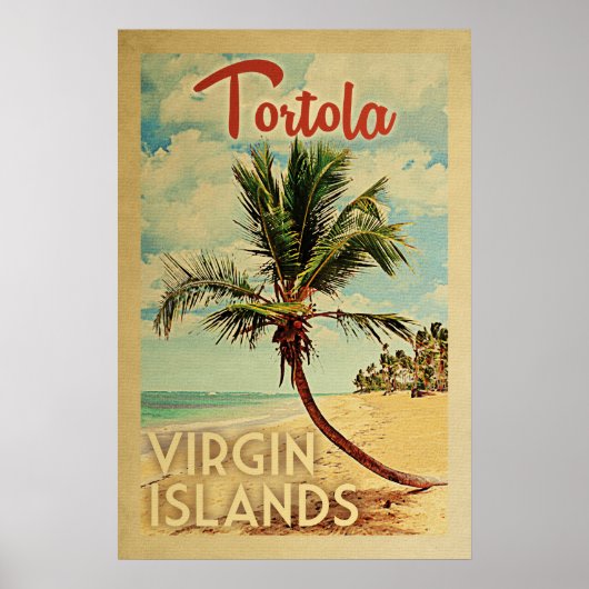 Tortola Palm Tree Vintage Travel Poster (Voorkant)