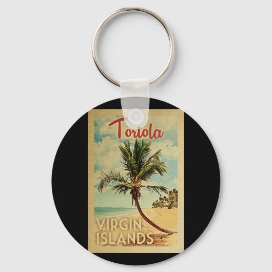 Tortola Palm Tree Vintage Travel Sleutelhanger (Voorkant)