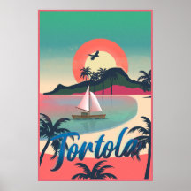 Tortola Retro Coastal Art – Vibrant Island Zonsond