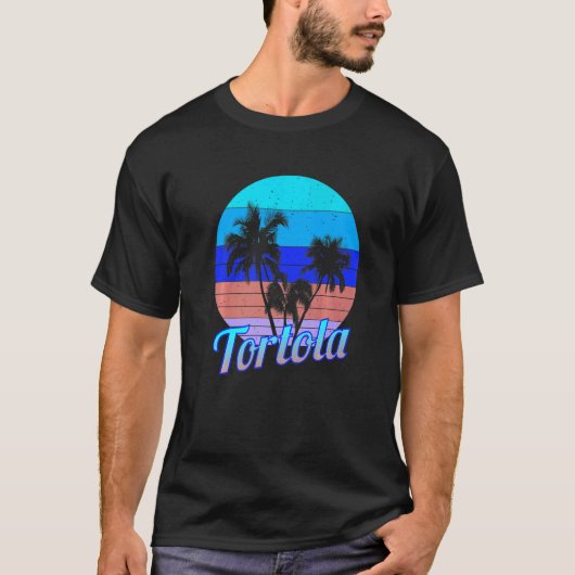 Tortola Retro Tropical Palm Trees Vacation T-shirt (Voorkant)