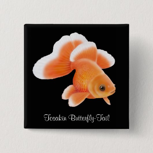 Tosakin Butterfly Tail Goldfish Vierkante Button 5,1 Cm (Voorkant)