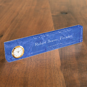 Toscaans Blauw Bureau naamplaat met klok Naambordje