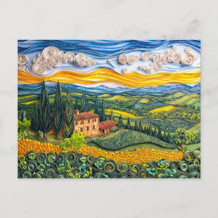 Toscaans heuvellandschap in quillingstijl briefkaart