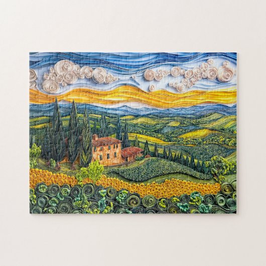 Toscaans heuvellandschap in quillingstijl legpuzzel (Horizontaal)