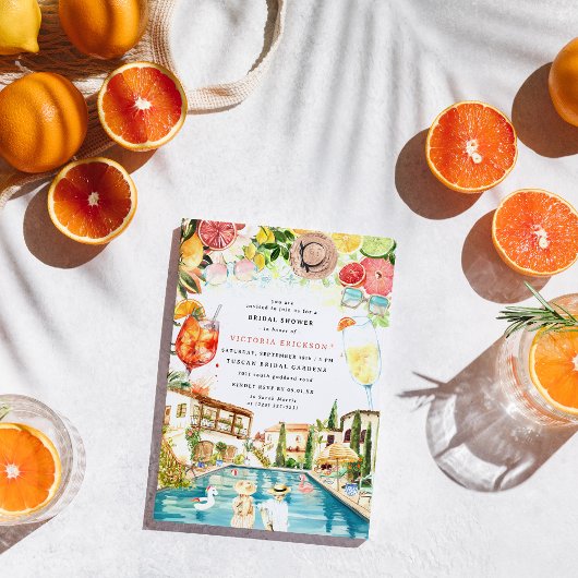 Toscaans Italiaans Poolfeest | Bruids Spritz Borre Kaart