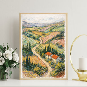 Toscaans landschap kunst wijngaard landschap scène poster