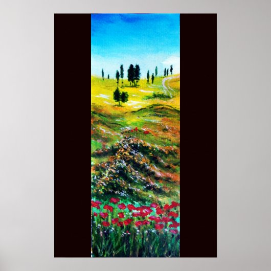 TOSCAANS LANDSCHAP MET KLAPROZEN POSTER (Voorkant)