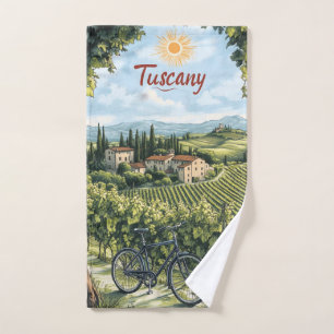 Toscaans landschap met wijngaarden en een fiets handdoek