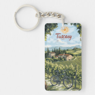 Toscaans landschap met wijngaarden en een fiets sleutelhanger