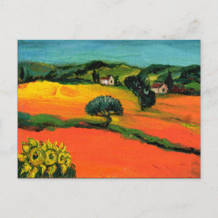 TOSCAANS LANDSCHAP MET ZONNEBLOEMEN IN ROOD ORANJE UITNODIGING BRIEFKAART