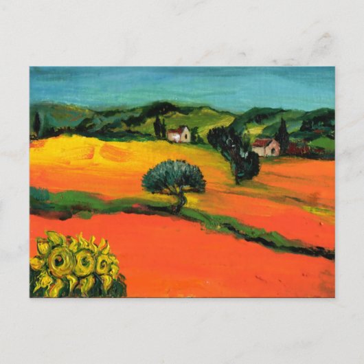 TOSCAANS LANDSCHAP MET ZONNEBLOEMEN IN ROOD ORANJE UITNODIGING BRIEFKAART (Voorkant)