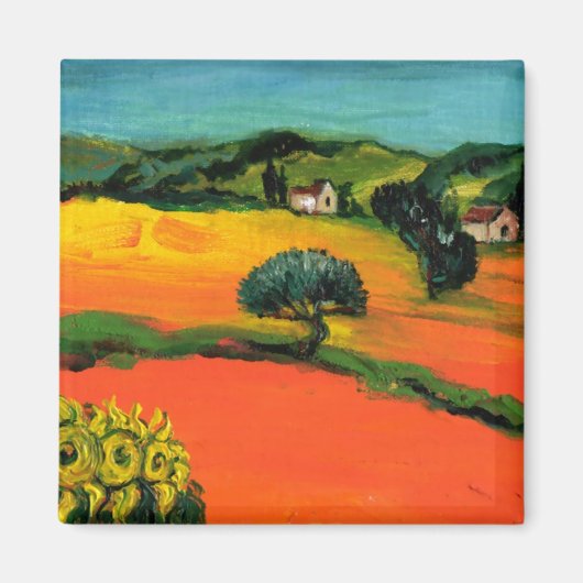 TOSCAANS LANDSCHAP MET ZONNEBLOEMEN MAGNEET (Voorkant)
