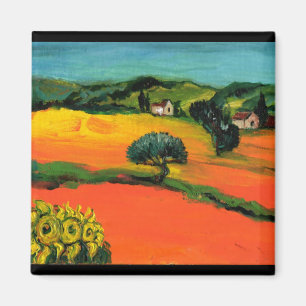 TOSCAANS LANDSCHAP MET ZONNEBLOEMEN MAGNEET