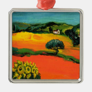 TOSCAANS LANDSCHAP MET ZONNEBLOEMEN METALEN ORNAMENT