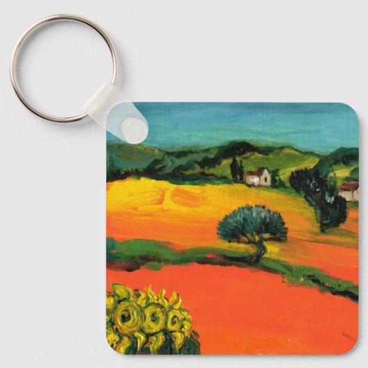 TOSCAANS LANDSCHAP MET ZONNEBLOEMEN SLEUTELHANGER (Voorkant)