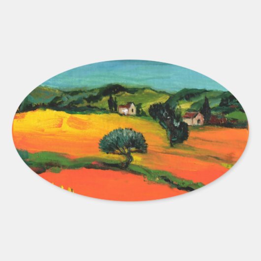 TOSCAANS LANDSCHAP OVALE STICKER (Voorkant)