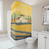 Toscaans landschap, privé schilder, acrylverf douchegordijn (In situ)